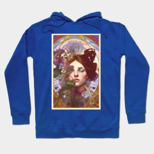 Dreamy art deco style design of girl with purple flowers Hoodie